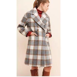 EUC Urban Outfitters Classic Checks Coat XS Plaid Double Breasted Wool Blend